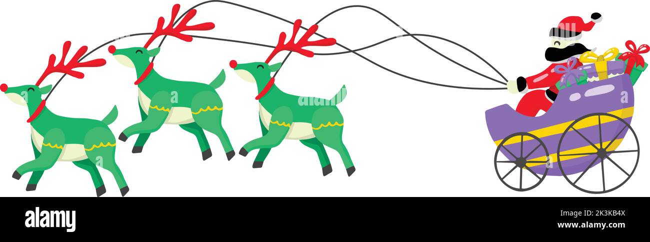 Handgezeichnete niedliche Santa Schlitten und Rentiere Illustration isoliert auf Hintergrund Stock Vektor