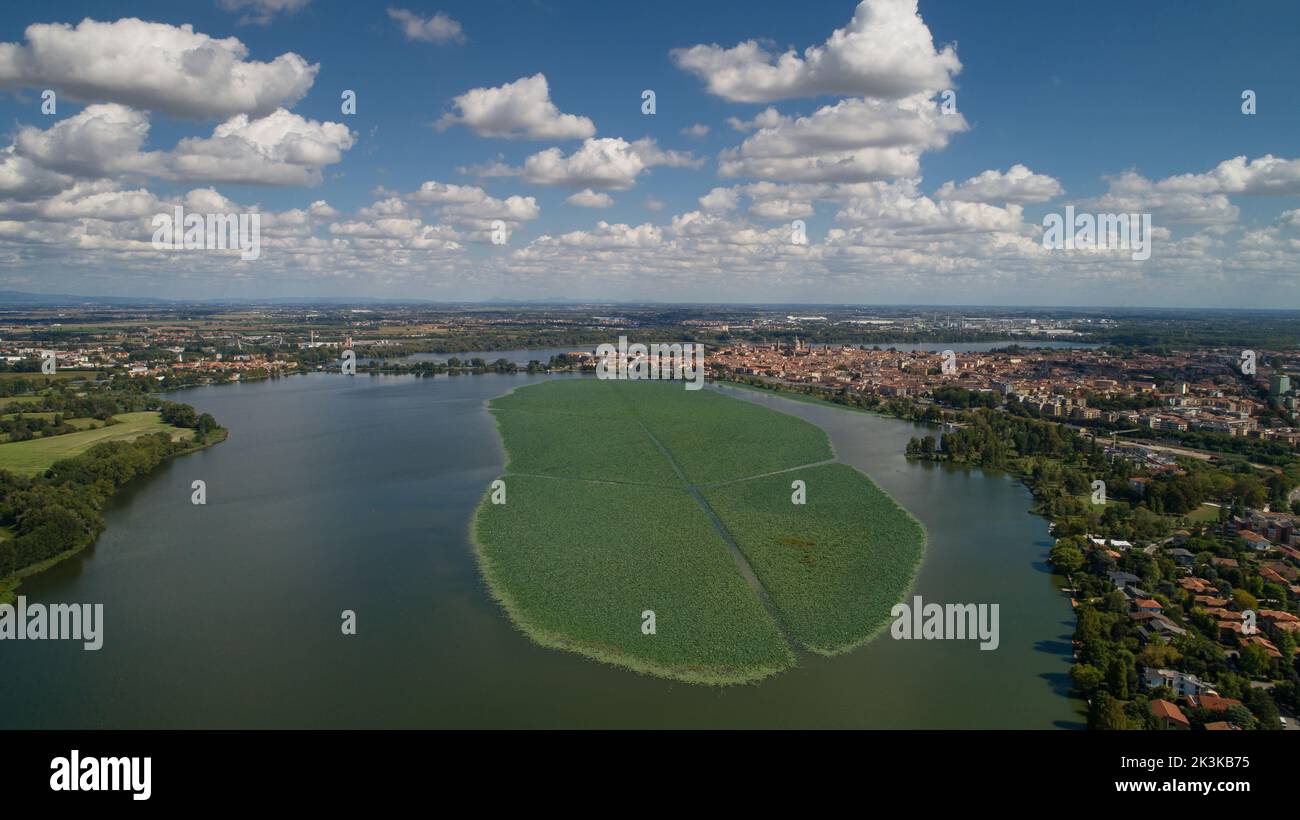 vista aerea isola fior di loto lago superiore mantova Stockfoto