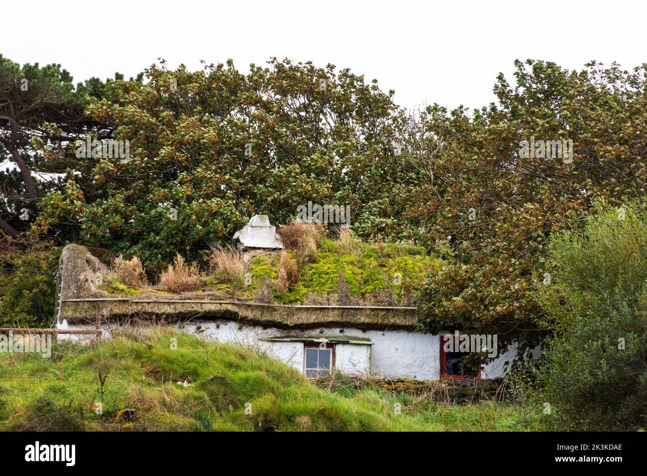 Verfallene Ruine eines eingestürzten traditionellen Reethauses, Ardara, County Donegal, Irland Stockfoto