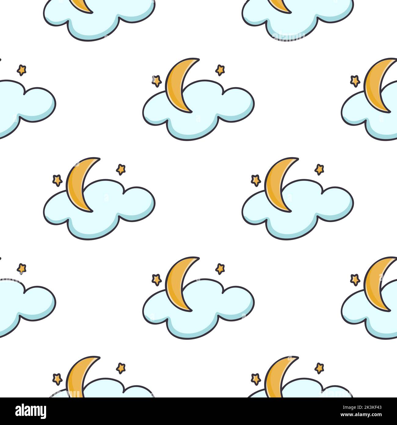 Mondwolken und Sterne nahtloses Muster. Niedlicher Himmel im Hintergrund. Einfache digitale Papierhimmlische Elemente für Tapete, Textil, Verpackung und Design-Vektor Stock Vektor