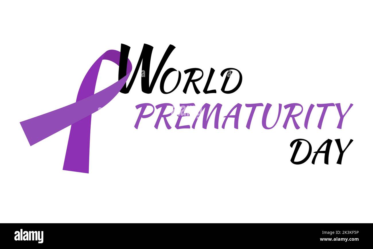 Weltvorreifetag. Banner, Poster mit violettem Band-Bewusstsein und Text. Awareness Month für Frühzeit. Stock Vektor