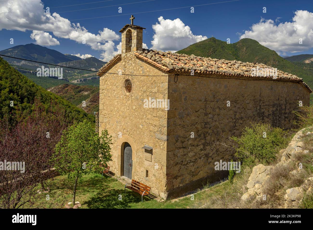 Heiligtum Mare de Déu de les Esposes, in der Nähe von Sant Julià de Cerdanyola (Berguedà, Barcelona, Katalonien, Spanien, Pyrenäen) Stockfoto