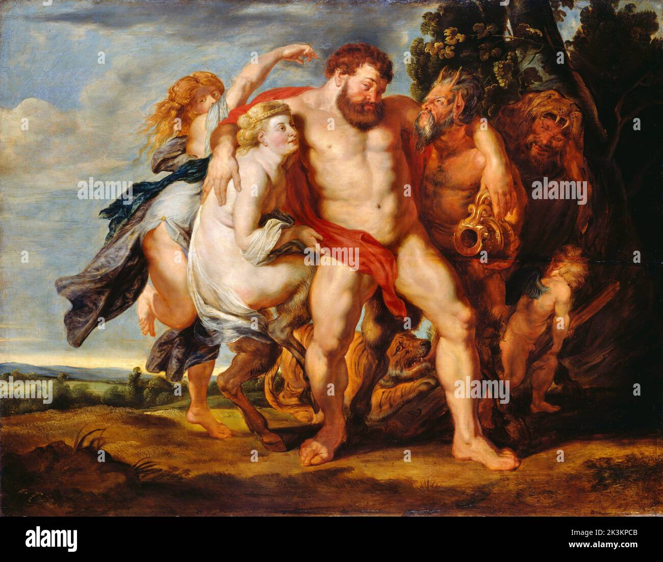 Der betrunkene Herkules von der Werkstatt von Peter Paul Rubens (1577-1640), Öl auf Leinwand, c. 1615-20 Stockfoto