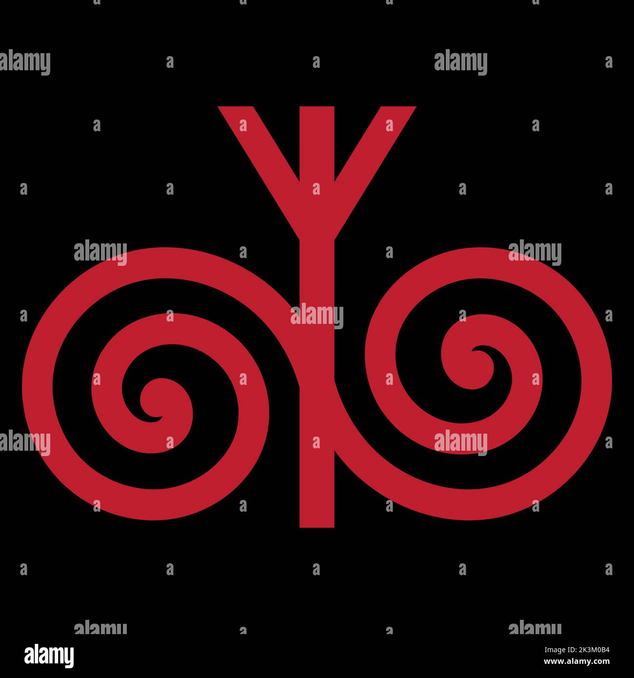 Design im altnordischen Stil. Runen-Symbol, Algiz-Rune und Spiralornament Stock Vektor