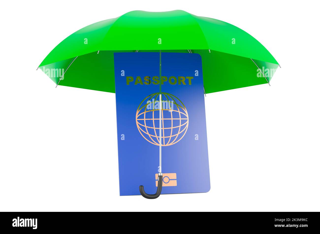 Pass unter Regenschirm, 3D Rendering isoliert auf weißem Hintergrund Stockfoto