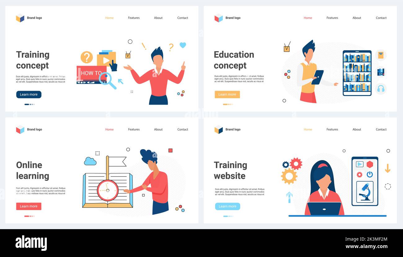 Videotraining, Online-Bildung Set-Vektor-Illustration. Cartoon-Studenten nutzen mobile Bibliothek auf dem Bildschirm des Telefons, lernen digitales Vorlesungskonzept für Banner, Website-Design oder Landing Web-Seite Stock Vektor