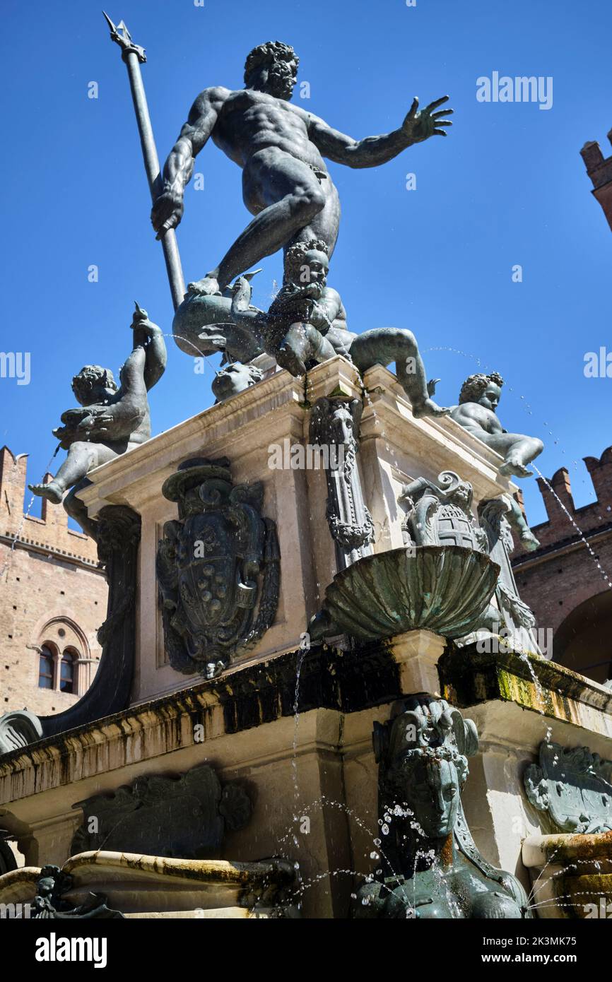 Giambolognas Neptun-Brunnen Piazza Del Nettuno Bologna Italien Stockfoto