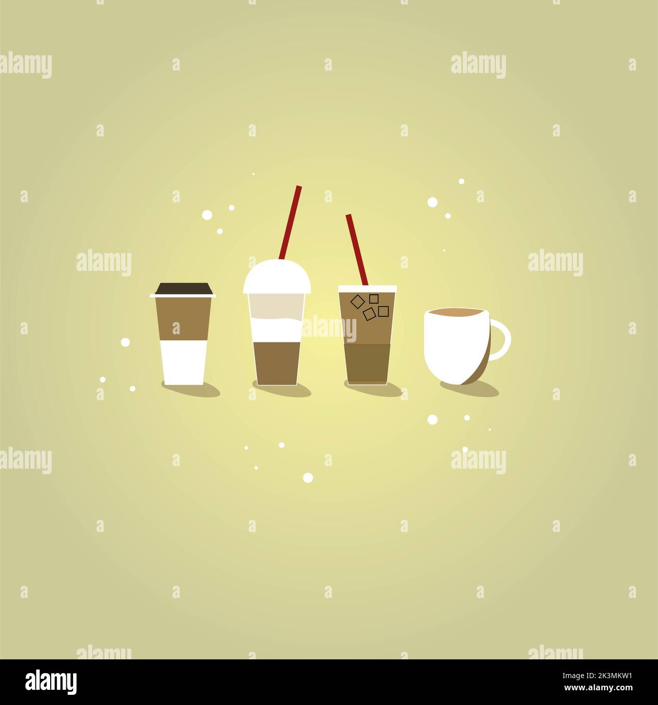 Set mit verschiedenen Kaffeegetränken auf weißem Hintergrund Stockfoto