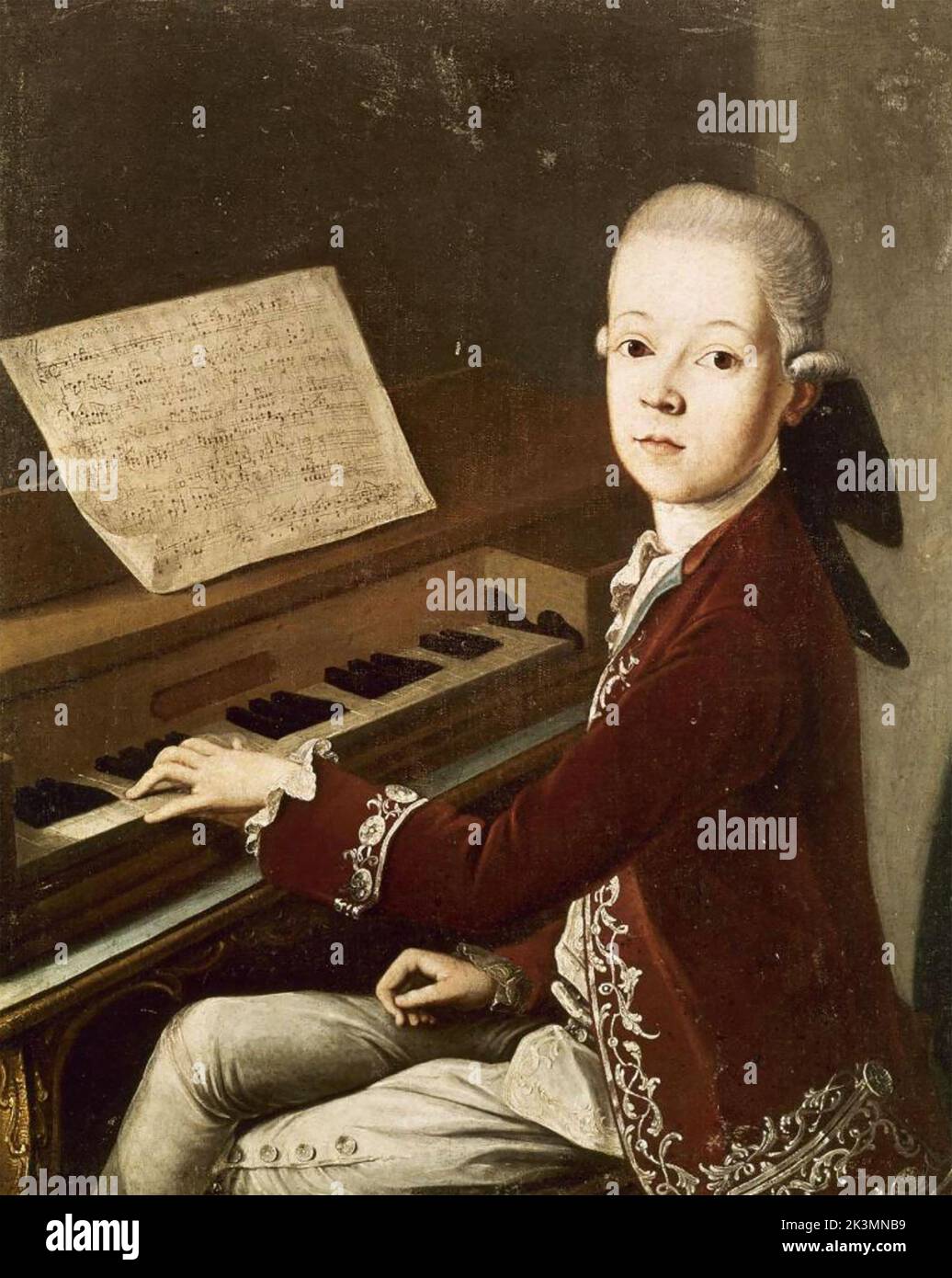 WOLFGANG AMADEUS MOZART (1756-1791) Österreichischer Komponist spielt das Spinett 1768 Stockfoto