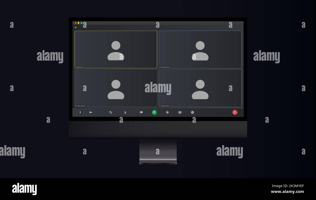 Video-Chat-Benutzeroberfläche. Fenster für Web-Videoanruf des Benutzers. Symbol für Videokonferenz. Benutzeroberfläche aus Video-Webinaren. Vektorgrafik. Stock Vektor