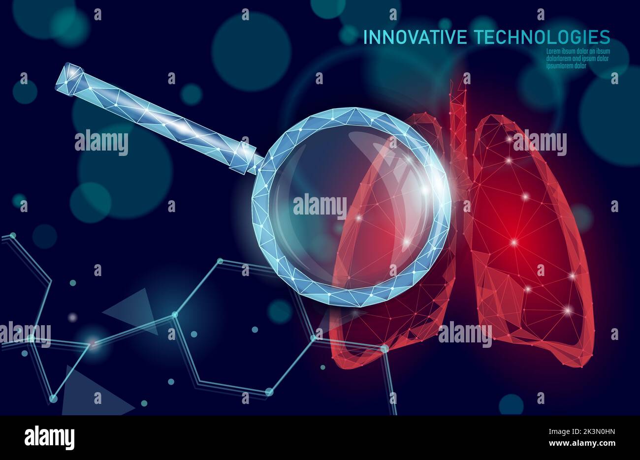 Die menschliche Lunge 3D-health care Recovery medizinisches Konzept. Low-poly-internen Organ vermeiden Krankheit Banner. Polygonale glühende Medizin Heilung der Tuberkulose Vektor Stock Vektor