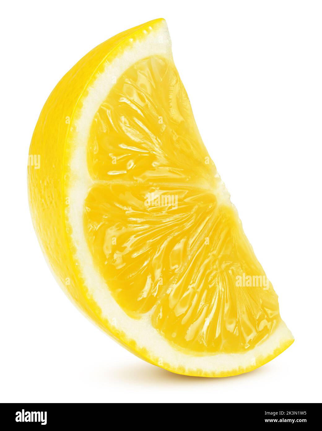 Zitronenscheibe isoliert auf weißem Hintergrund, Beschneidungspfad, volle Schärfentiefe Stockfoto