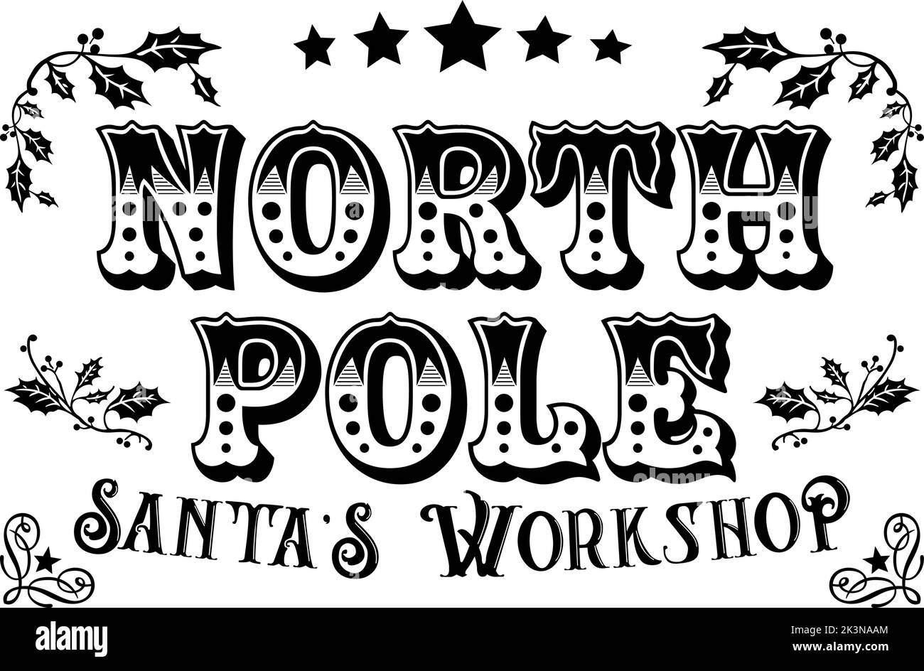 North Pole Santa's Workshop, rustikales Schild, Vintage Dekoration Stock Vektor