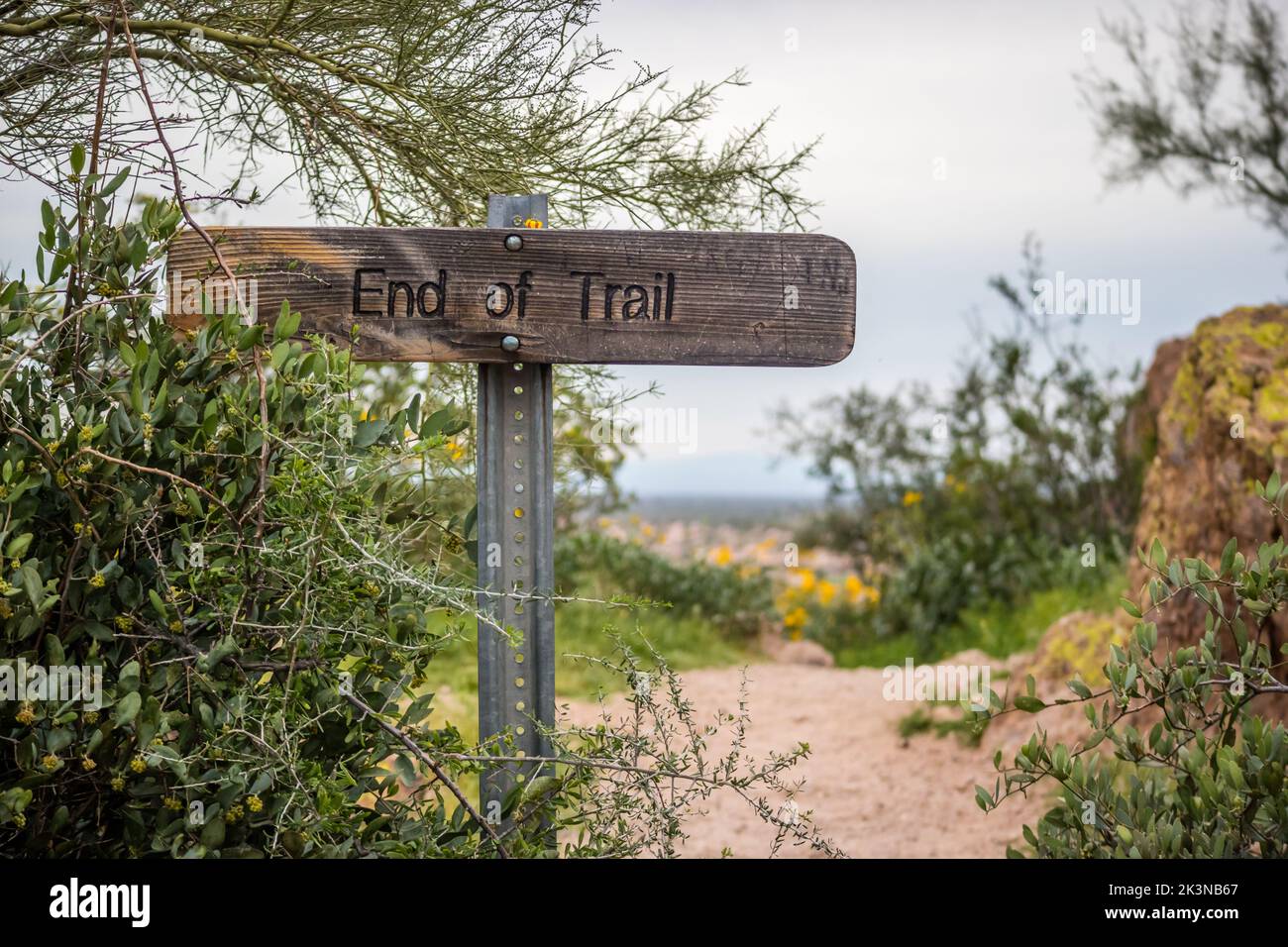 Eine Beschreibungstafel für den Trail in Silly Mountain, Arizona Stockfoto