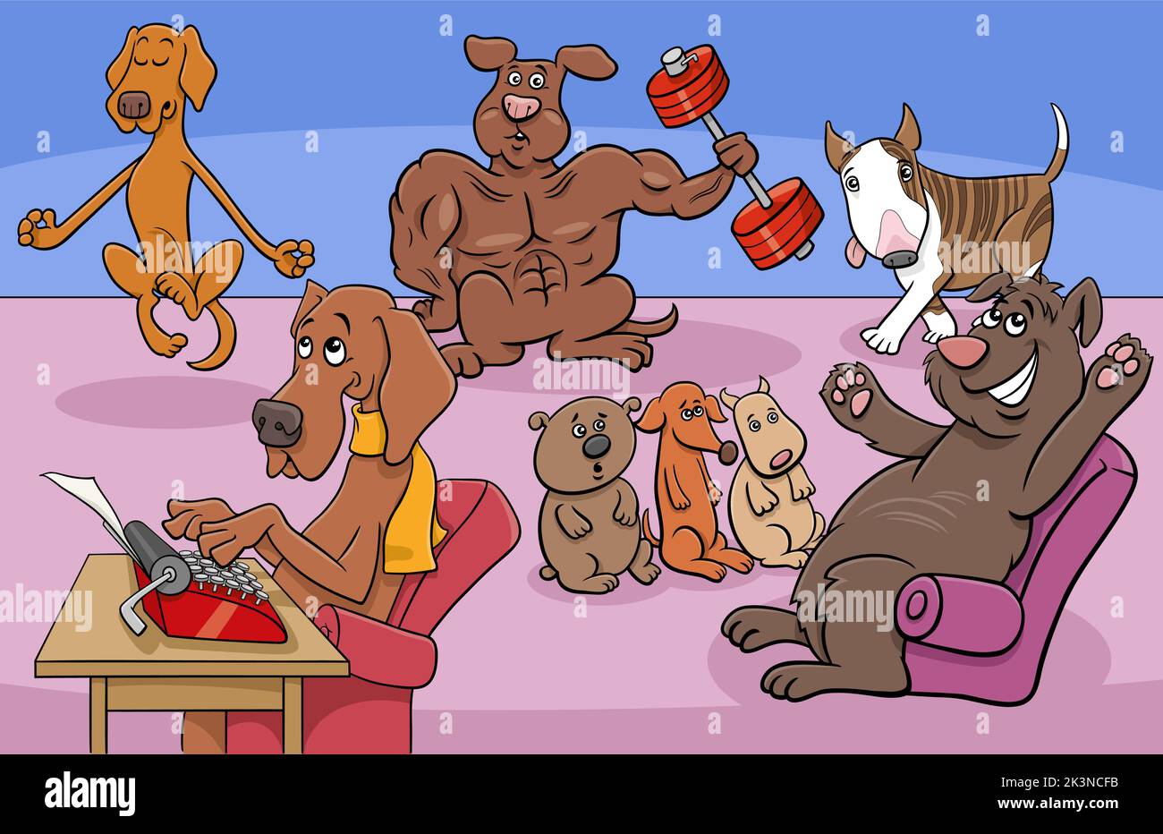 Cartoon Illustration von lustigen Hunden Comic-Figuren Gruppe Stock Vektor