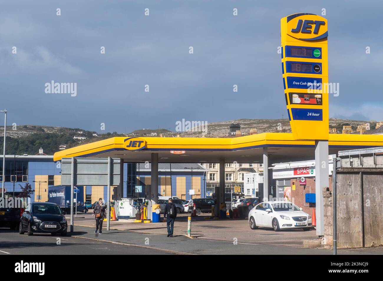Jet-Tankstelle/Garage in Llandudno, Nordwales, Großbritannien. Stockfoto