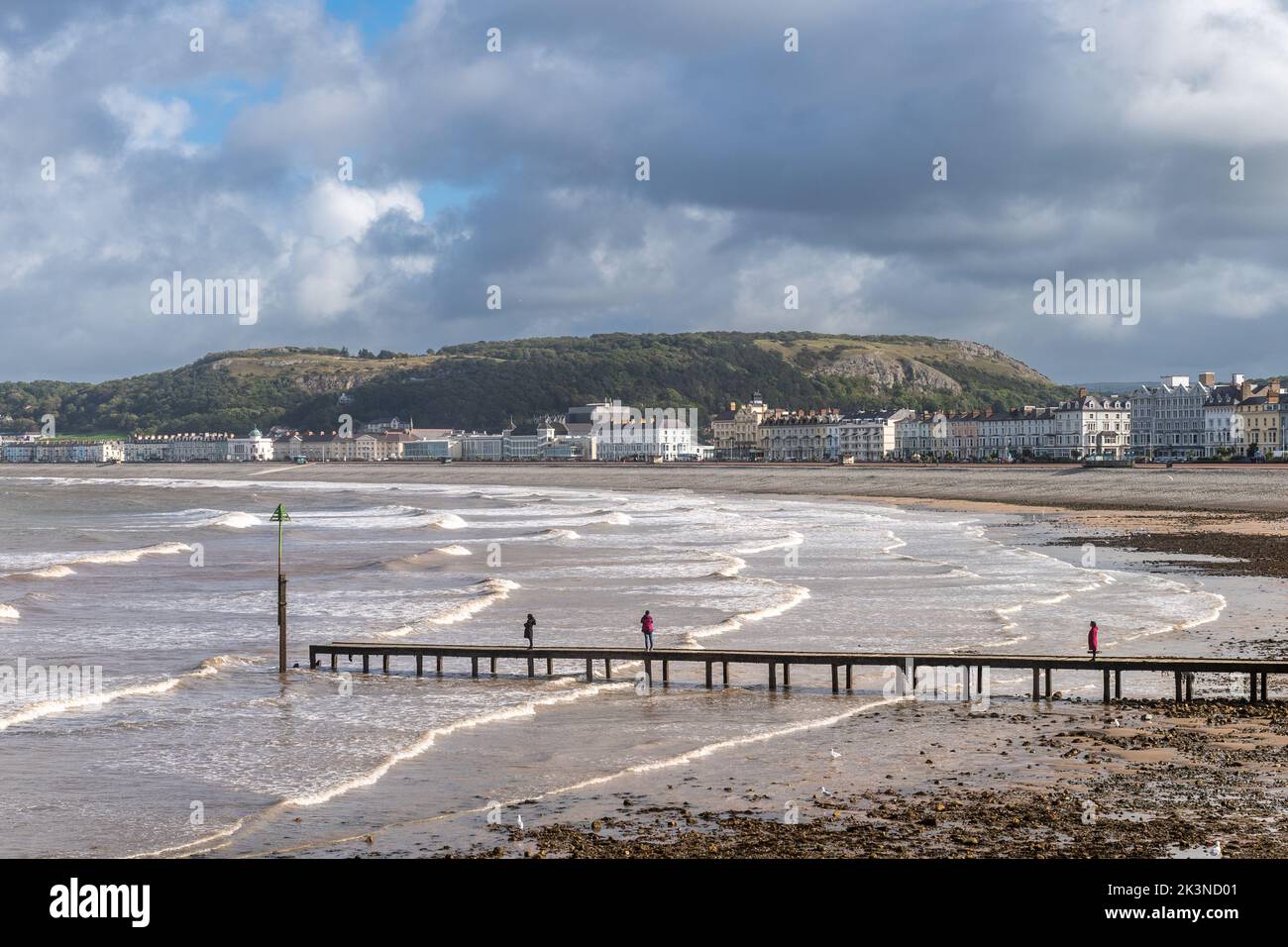 Pier, Strand und Meer in Llandudno, Nordwales, Großbritannien. Stockfoto