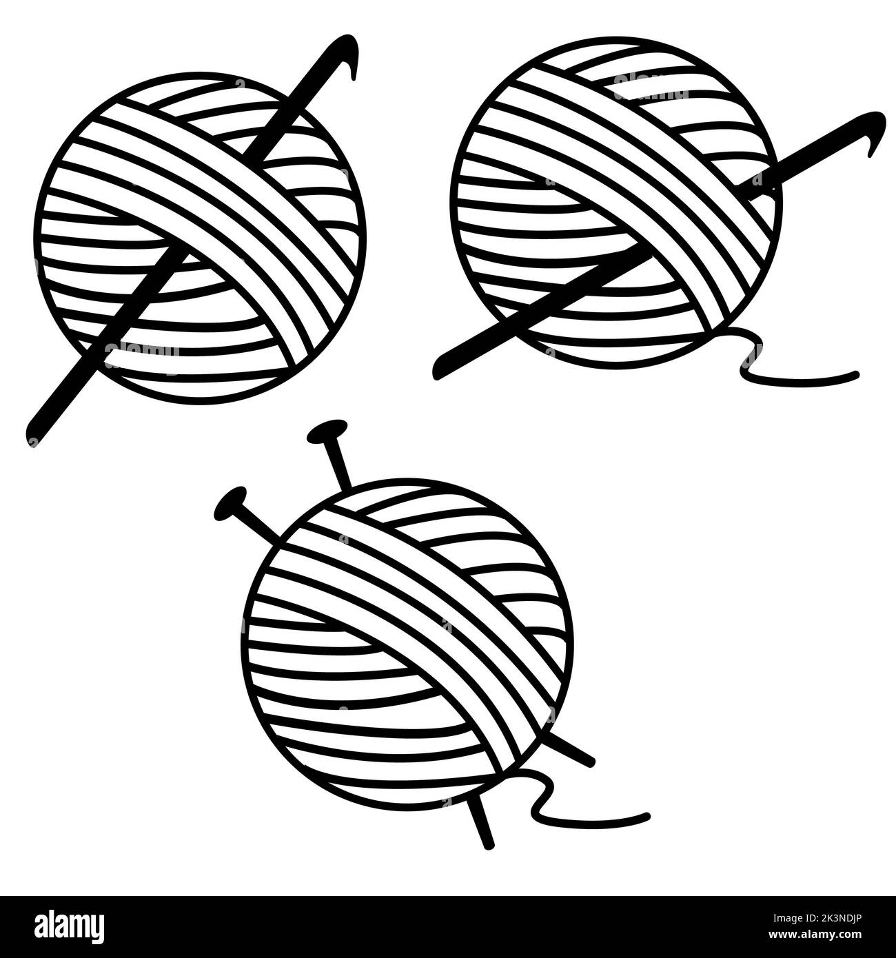 Garnknäuel zum Häkeln und Stricken. strickschild. Flacher Stil. Stockfoto