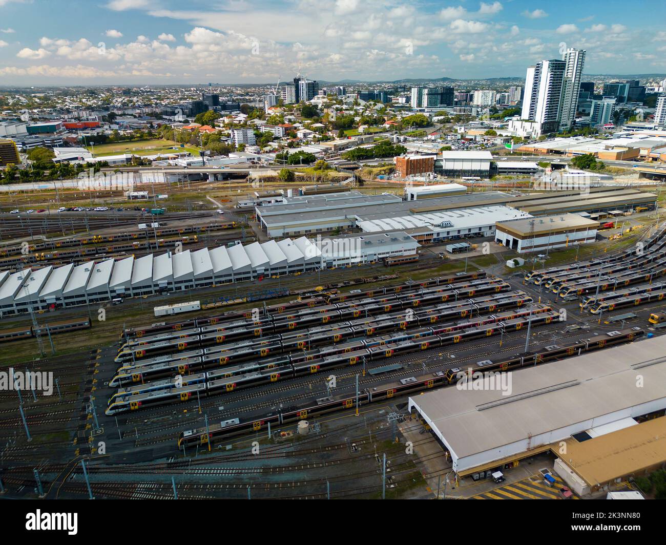Luftaufnahme des Bahndepots in Brisbane, Australien Stockfoto