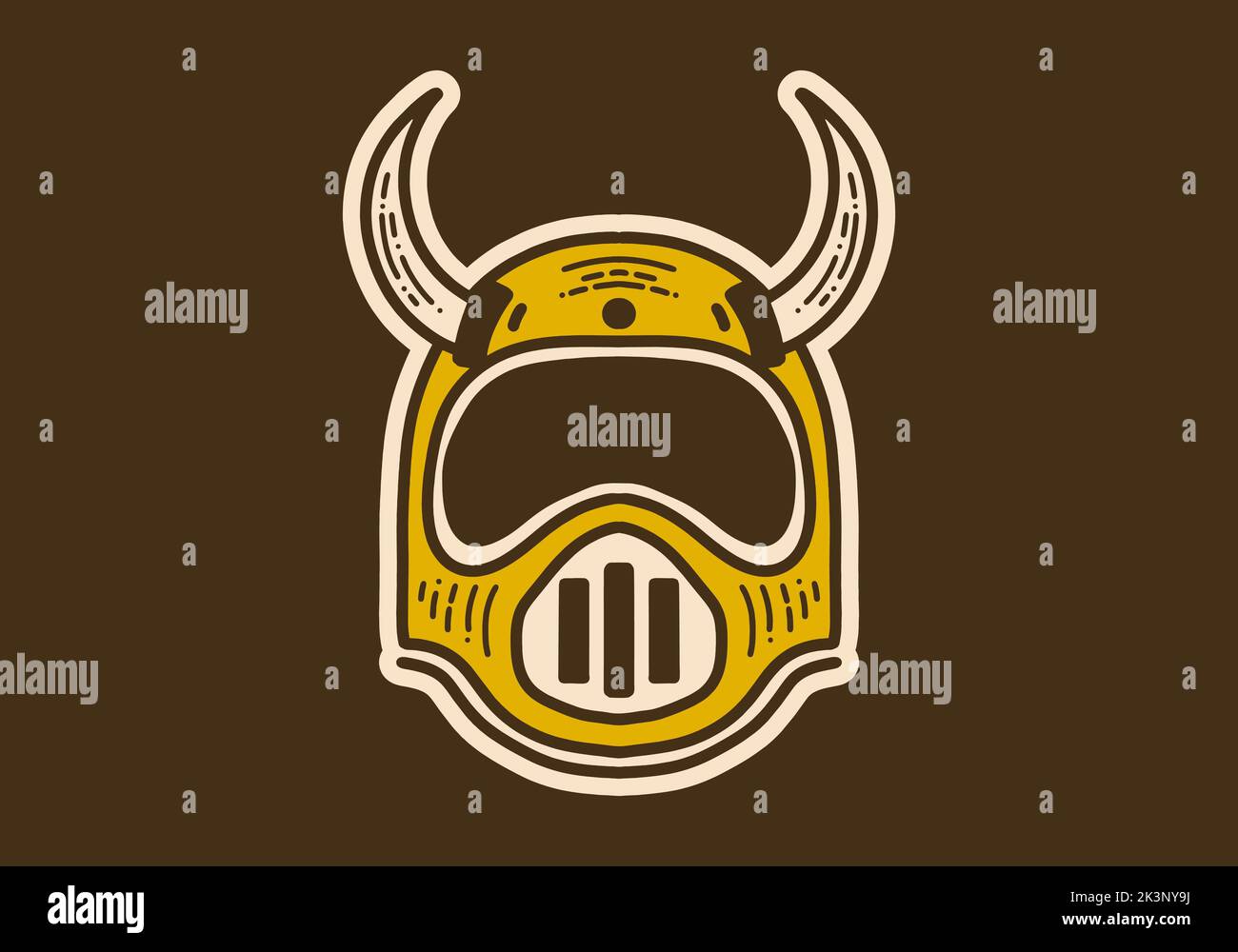 Helm mit Hörnern Vintage Retro Kunst Illustration Design Stock Vektor