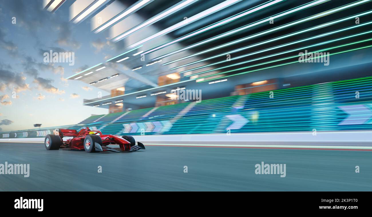 Sport-Rennwagen schnelles Fahren, um den Champion Traum zu erreichen, Bewegungsunschärfe und Lichteffekt gelten. 3D Rendern Stockfoto