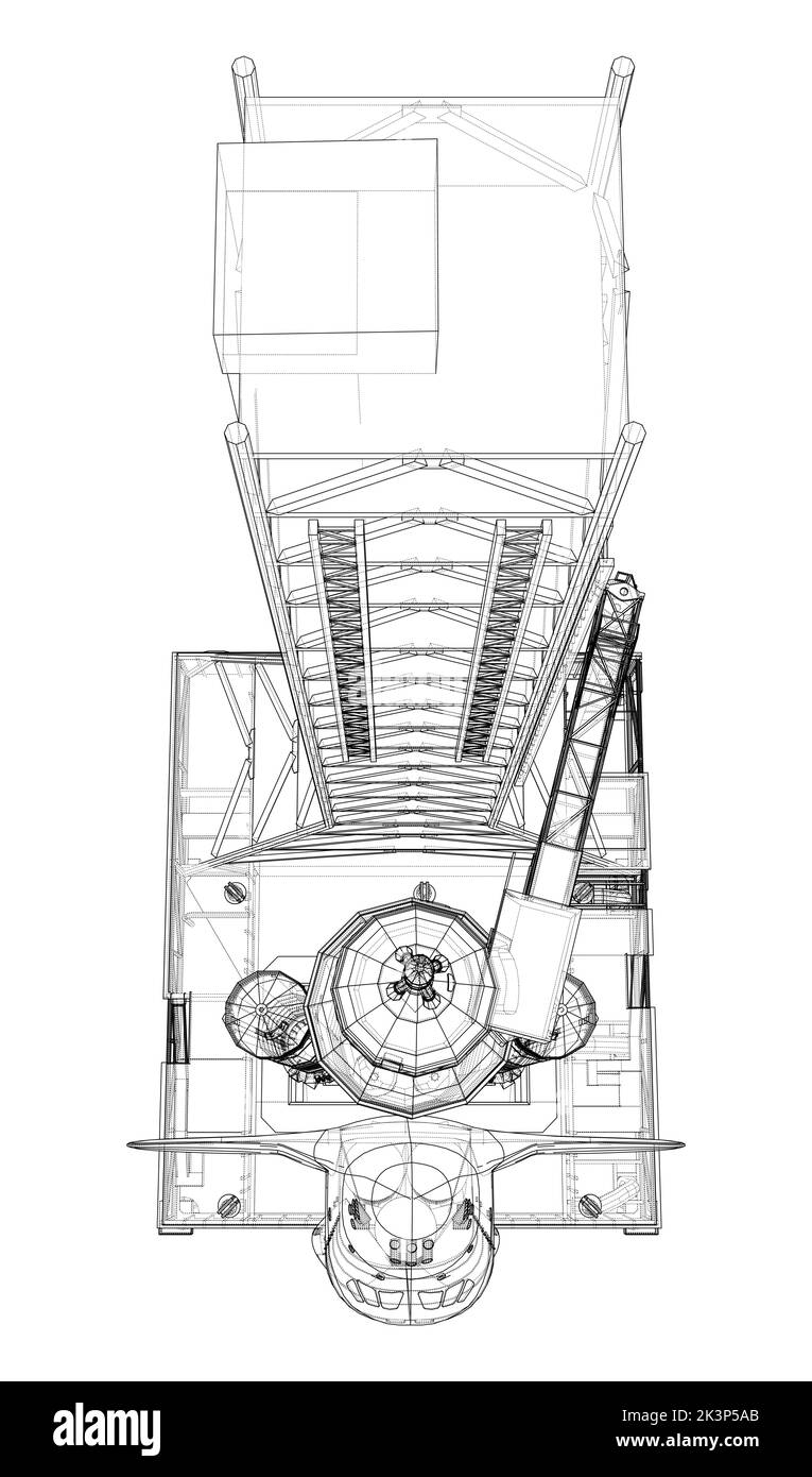 Space Rocket auf der Startrampe. Vektorrendering von 3D Stock Vektor