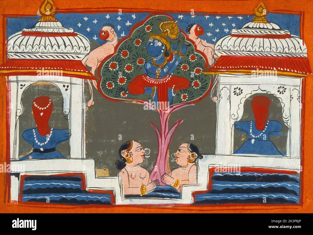 Indien: Mewar, 18.. Jahrhundert, Folk Krishna stiehlt Gopis Kleidung Stockfoto