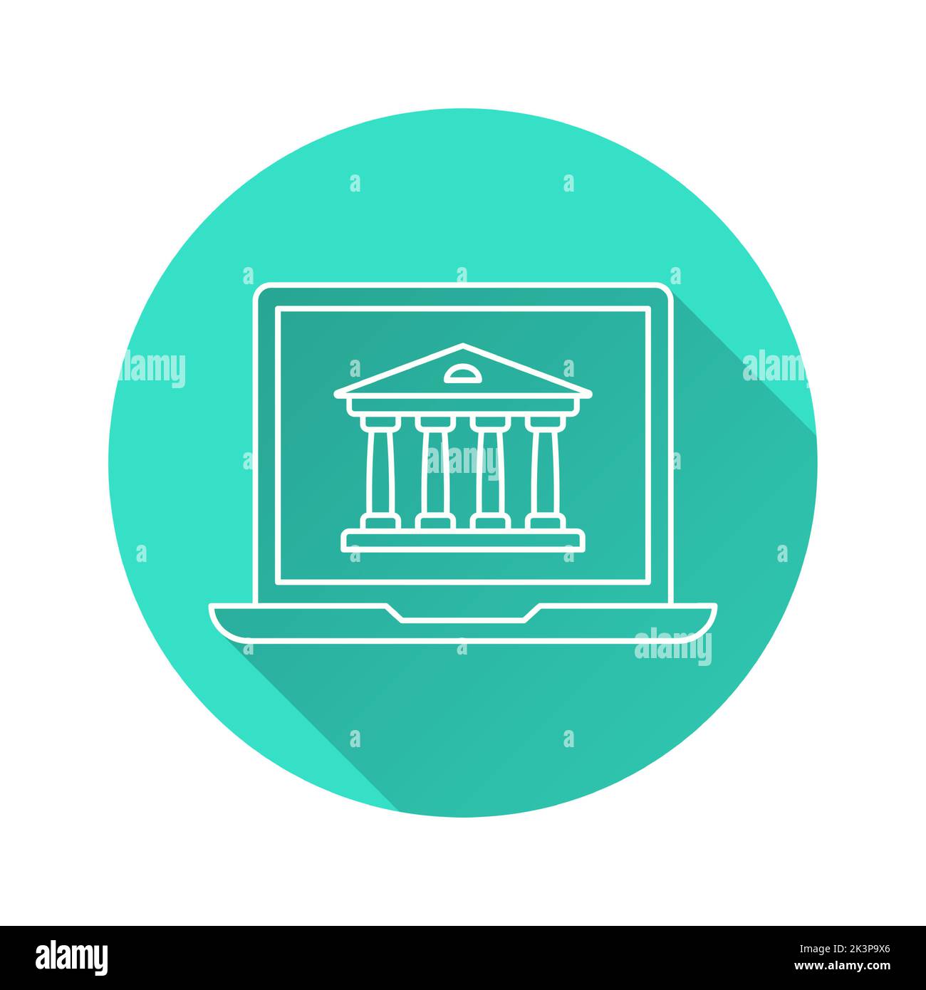 Online-Ikone des Museums. Einfache Illustration mit langem Schatten für Grafik- und Webdesign. Stock Vektor