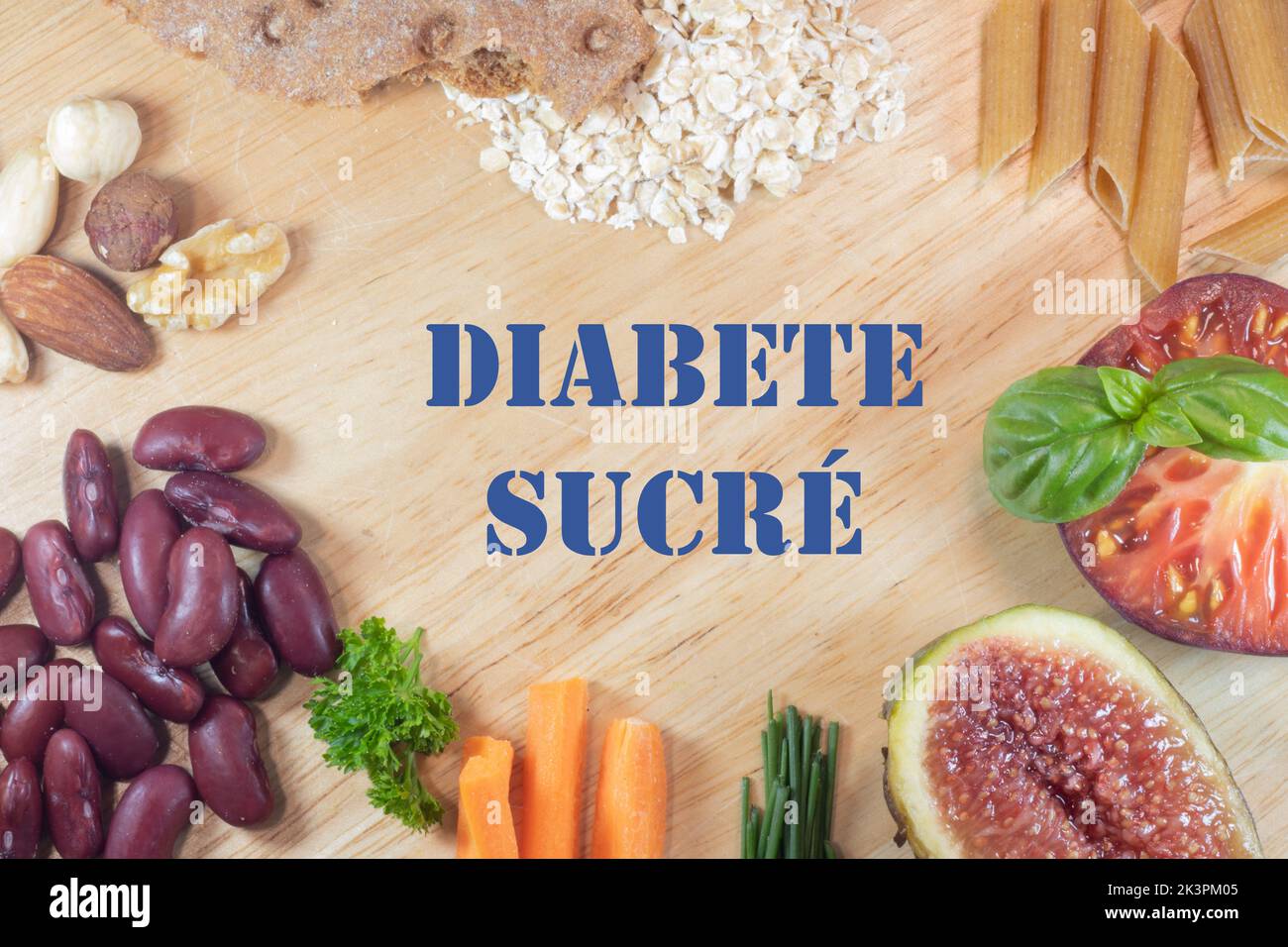 Diabetes mellitus mit niedrigem Zucker, hohen Ballaststoffen, proteinhaltigen Lebensmitteln Stockfoto