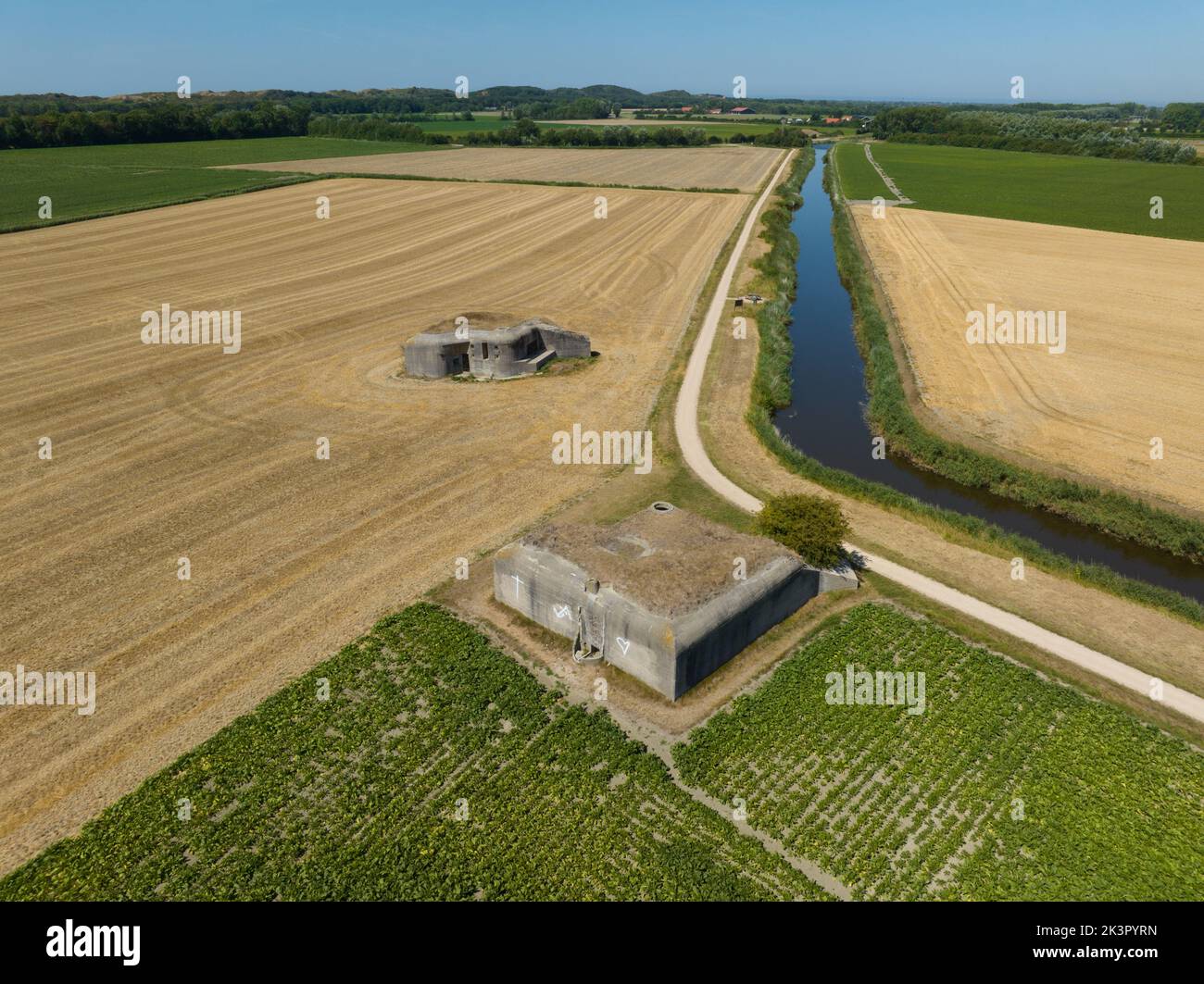 Weltkrieg 2 WW2 WWII Bunker Befestigung militärische Verteidigung Struktur, die ein Maß an Schutz gegen Beschuss und Bombardierung bietet. In Der Nähe Stockfoto