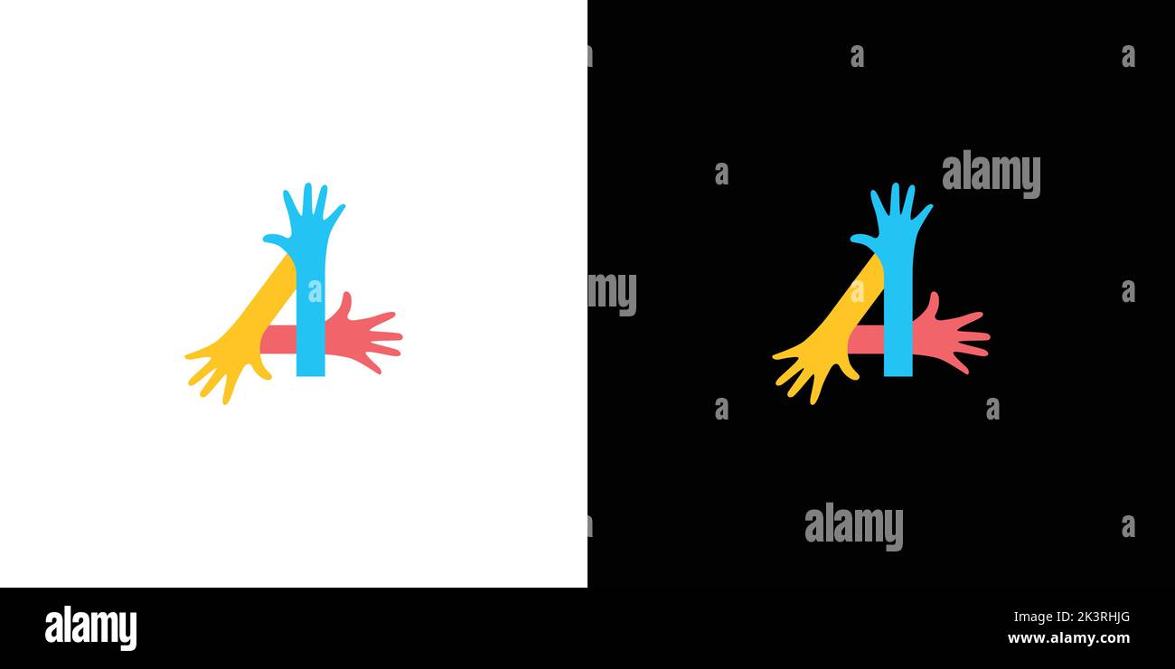 Ein kreatives, einzigartiges und modernes Design mit farbenfrohem Humanity Logo in Weiß und Blau Stock Vektor