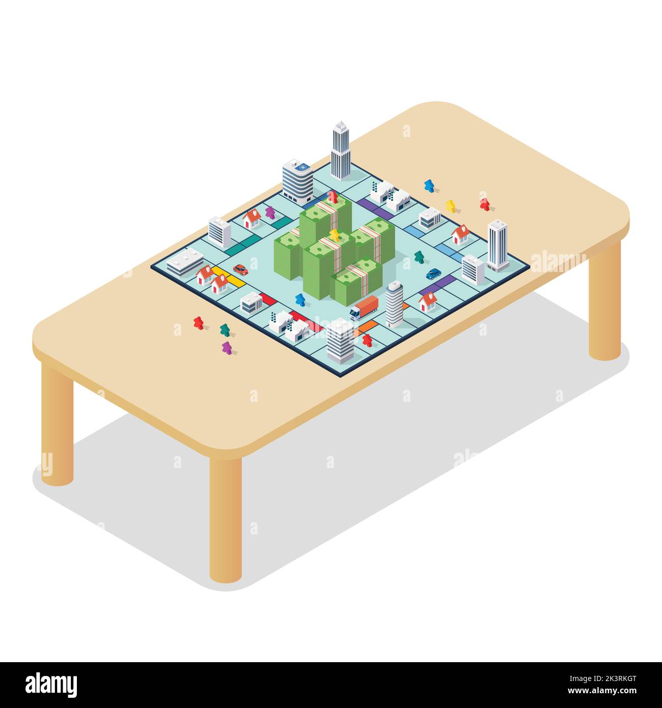 Brettspiel auf dem Tisch. Isometrische Ansicht. Freizeithobby-Konzept. Vektorgrafik Stock Vektor