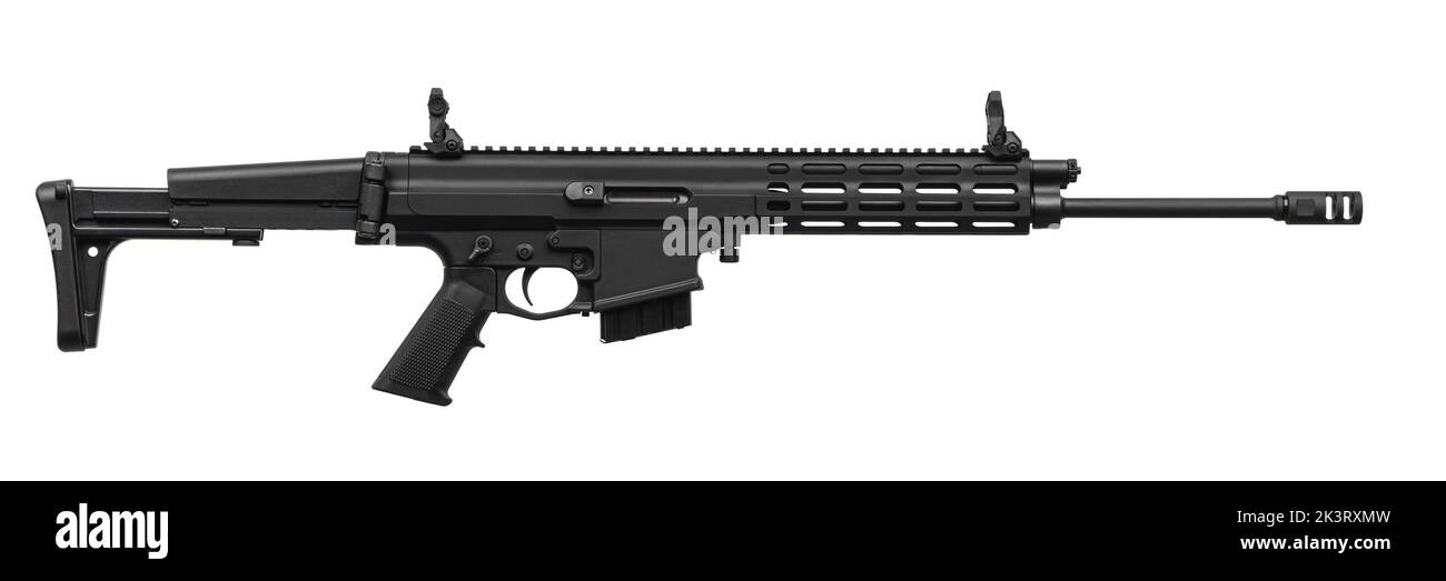 Modernes automatisches Gewehr isoliert auf weißem Hintergrund. Waffen