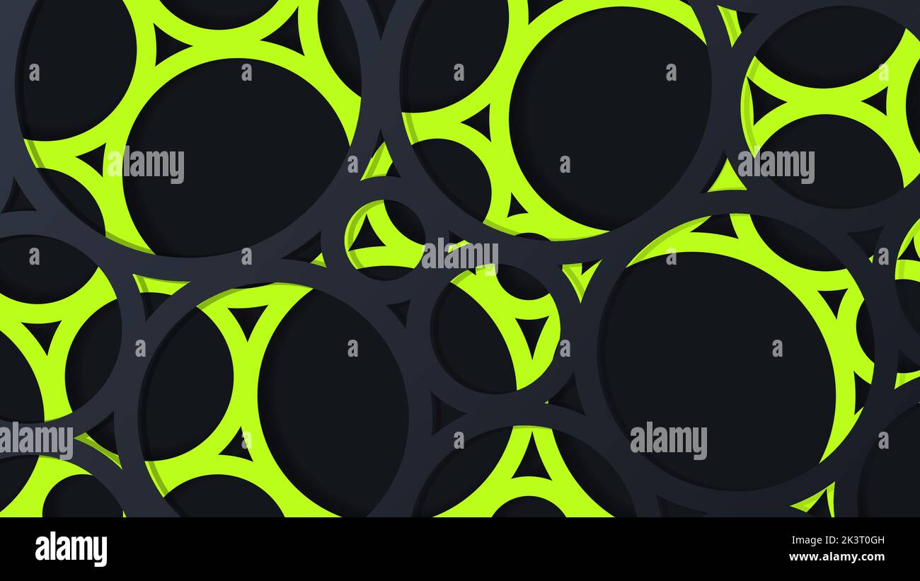Acid Green abstrakt 3D voronoi organische Struktur auf schwarzem Hintergrund. Moderne geometrische Kulisse mit chaotischer Struktur auf Papier geschnitten Stil. Futuristisch Stock Vektor