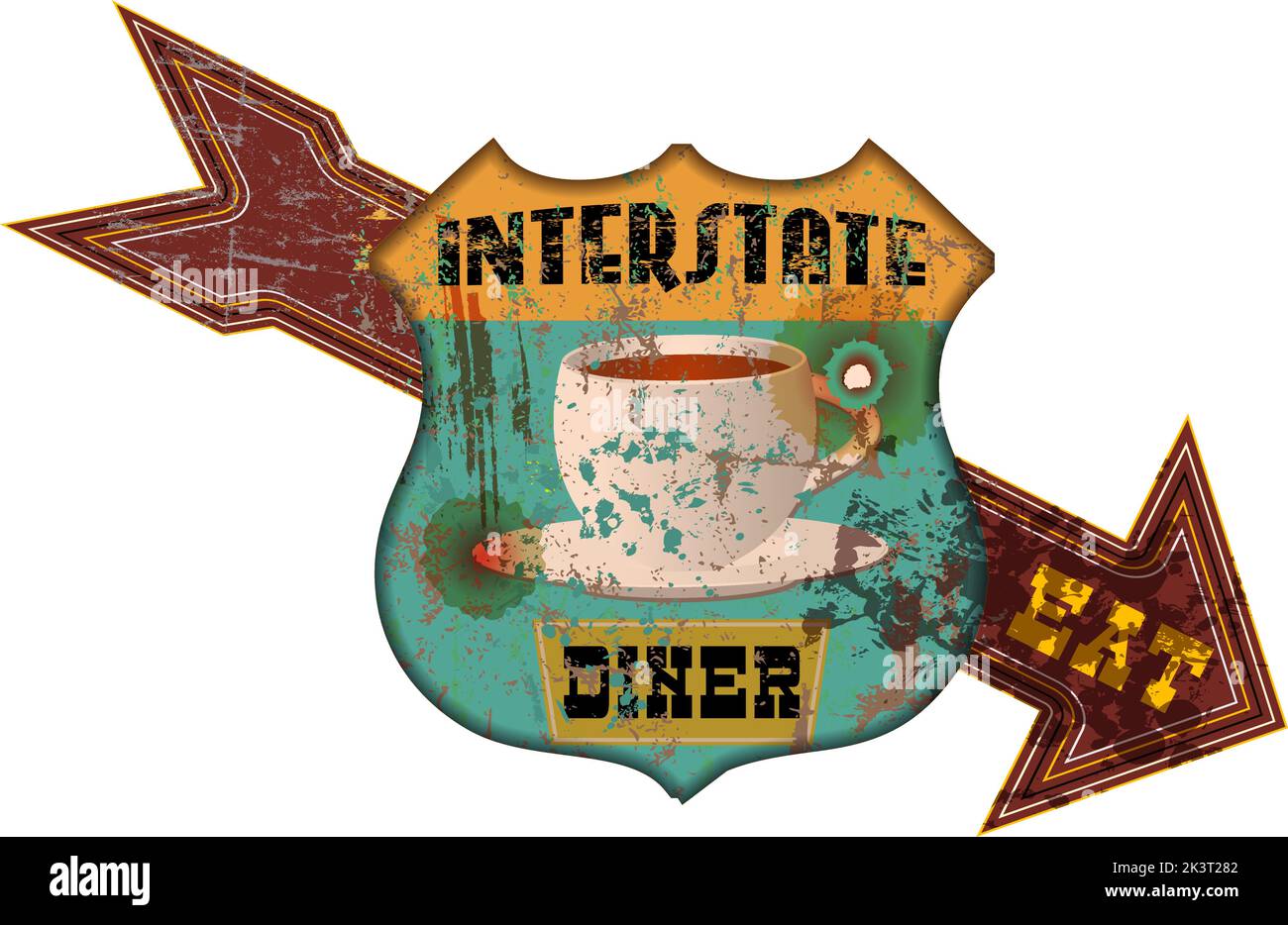 Grungy american Diner Zeichen, Retro grungy Vektor Illustration, Retro Distressed, verwittert, vintage Stock Vektor