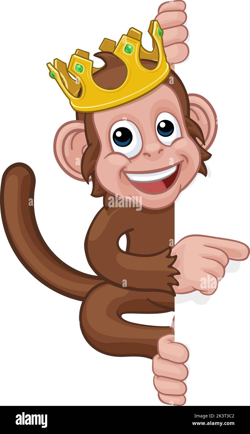 Monkey King Crown Cartoon Tier zeigen auf Zeichen Stock Vektor