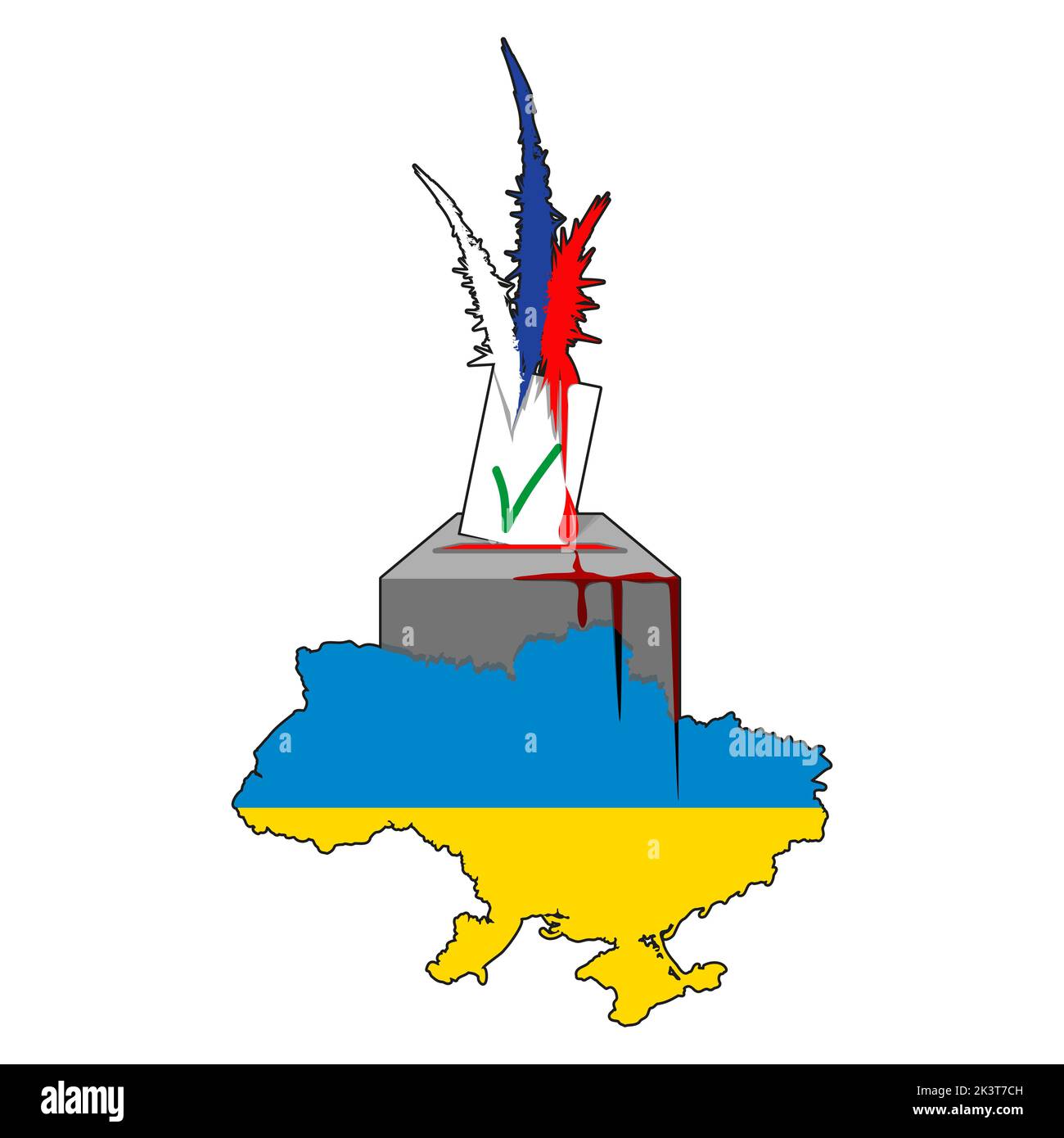 Gefälschtes Referendum Russland manipuliert Wahlen. Militärischer Konflikt zwischen der Ukraine und Russland. Stock Vektor