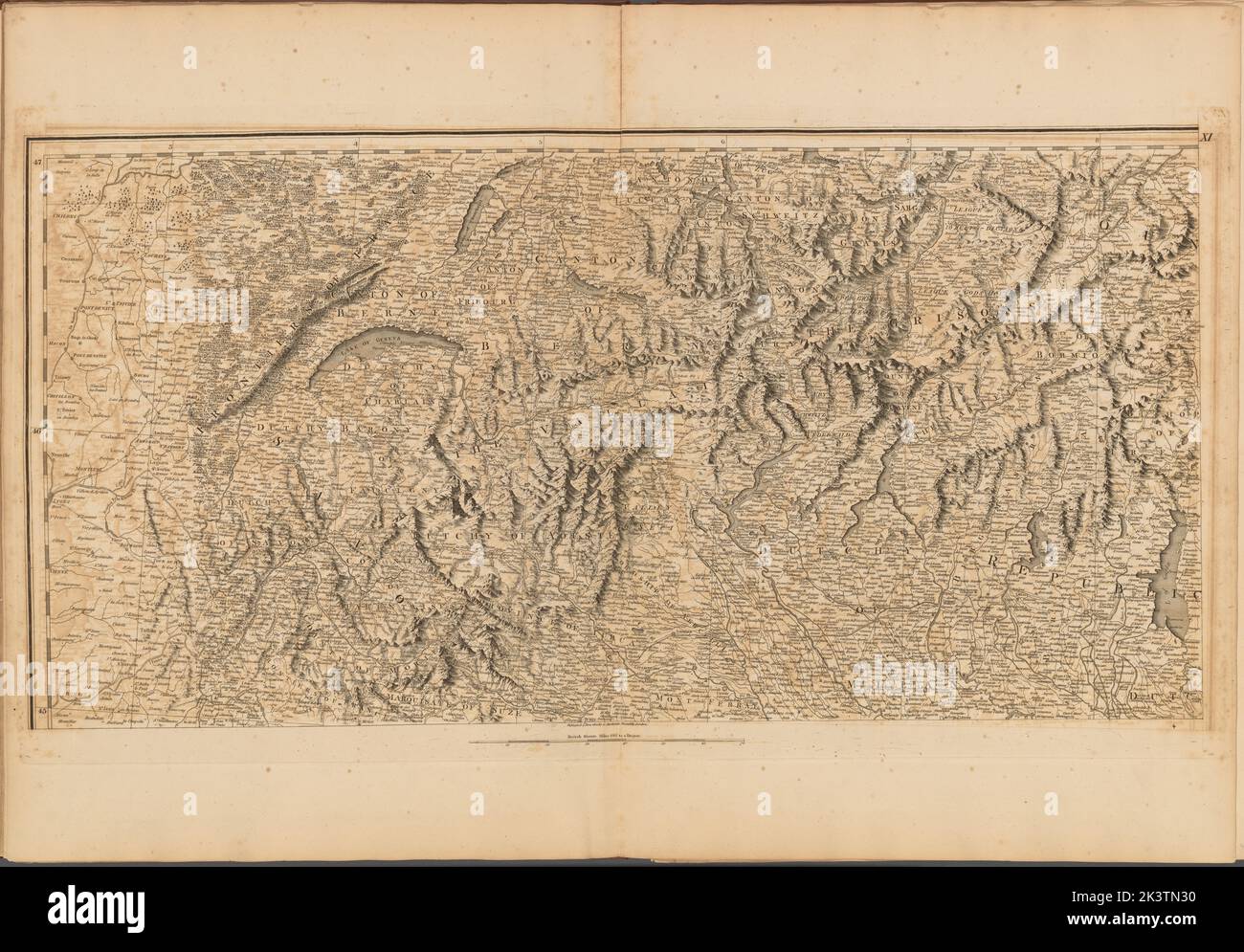 Tafel XI: Eine allgemeine Karte des Reiches von Deutschland, Holland, den Niederlanden, der Schweiz, den Graubünden, Italien, Sizilien, Korsika und Sardinien Gillet, Thomas. Kartografisch. Karten. 1800-06-04. Lionel Pincus und Princess Firyal Map Division. Europa, Karten Stockfoto