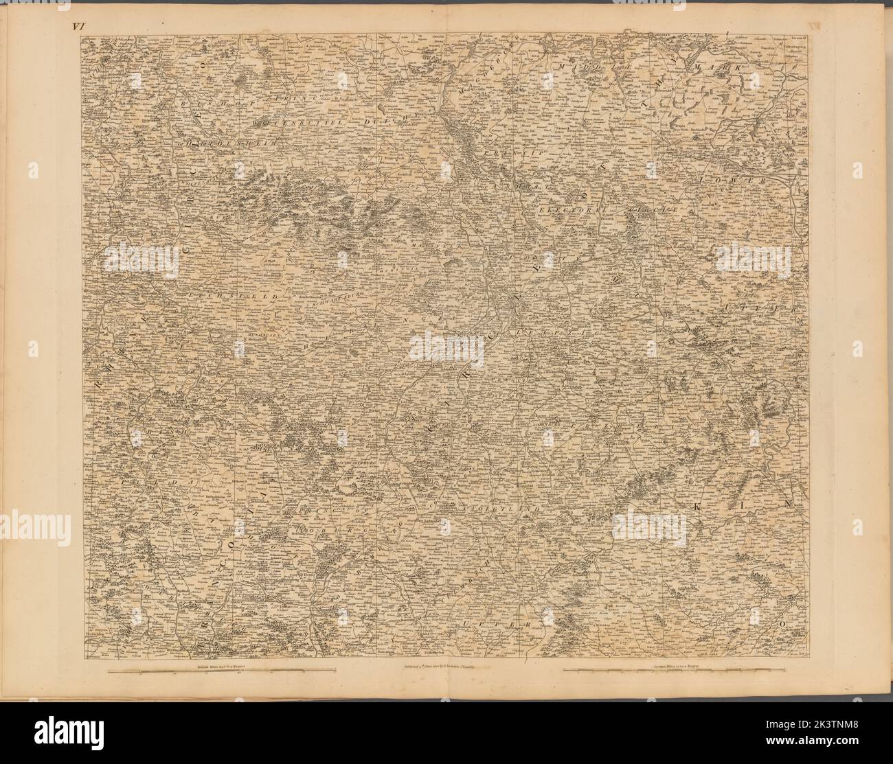 Tafel VI: Eine allgemeine Karte des Reiches von Deutschland, Holland, den Niederlanden, der Schweiz, den Graubünden, Italien, Sizilien, Korsika und Sardinien Gillet, Thomas. Kartografisch. Karten. 1800-06-04. Lionel Pincus und Princess Firyal Map Division. Europa, Karten Stockfoto