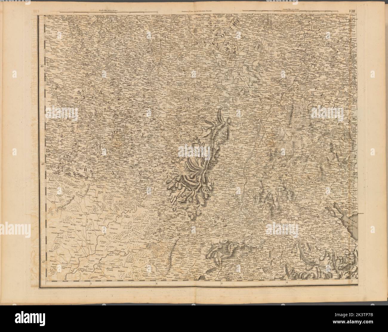 Tafel VIII: Eine allgemeine Karte des Reiches von Deutschland, Holland, den Niederlanden, der Schweiz, den Graubünden, Italien, Sizilien, Korsika und Sardinien Gillet, Thomas. Kartografisch. Karten. 1800-06-04. Lionel Pincus und Princess Firyal Map Division. Europa, Karten Stockfoto