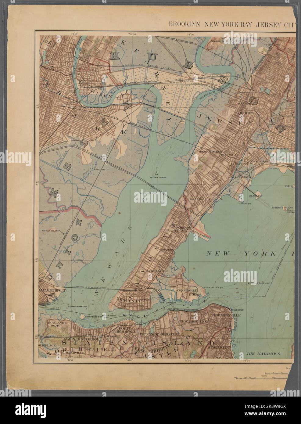 Doppelseitiges Schild Nr. 3: Brooklyn, New York Bay, Jersey City, Hoboken, Bayonne und Newark Bay kartografisch. Atlanten, Karten, Karten, topografische Karten. 1891. Lionel Pincus und Prinzessin Firyal Map Division. New York (New York), New York Metropolitan Area Stockfoto