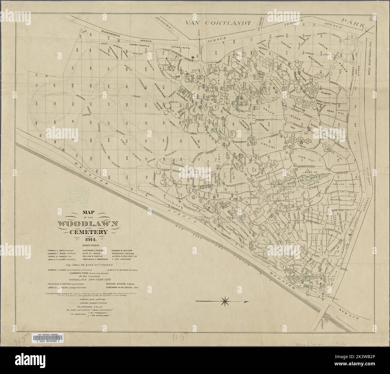 Karte des Friedhofs von Woodlawn. 1914. Kartografisch. Karten. Lionel Pincus und Princess Firyal Map Division Stockfoto