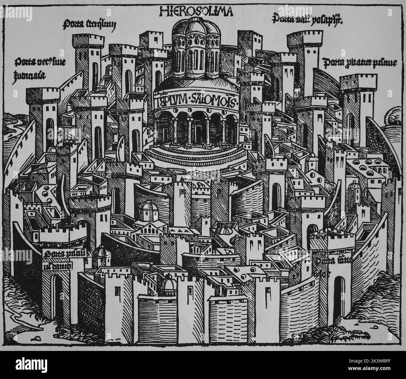 Mittelalter. Heiliges Land. Jerusalem (Hierosolima). Die Nürnberger Chroniken. 15. Jahrhundert. Stockfoto