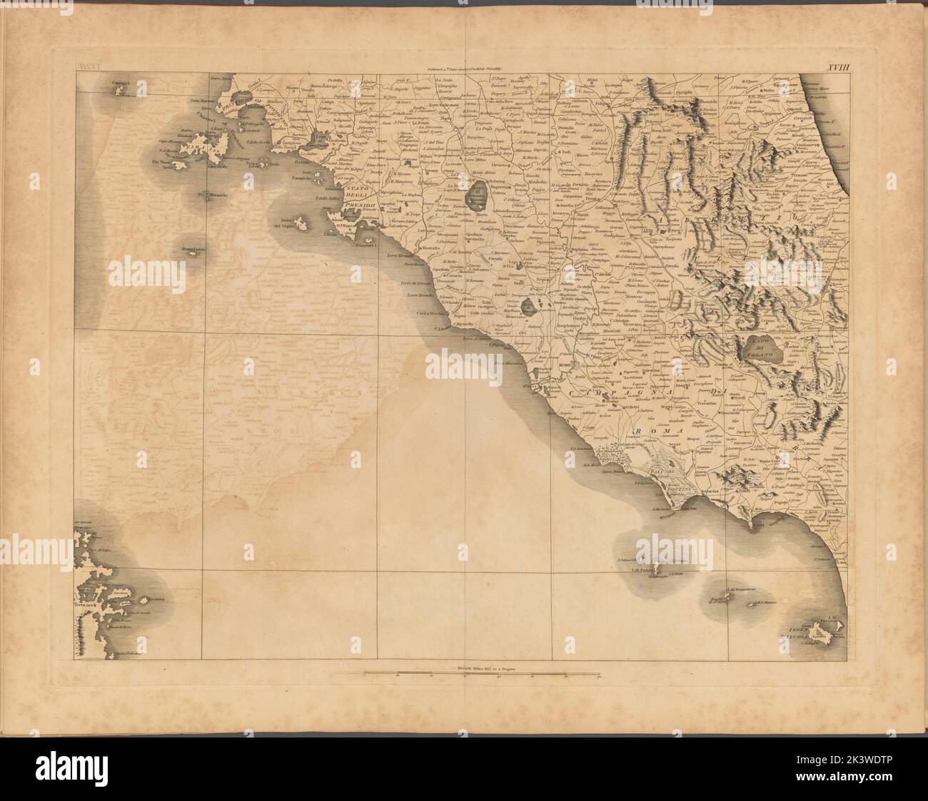 Tafel XVIII: Eine allgemeine Karte des Reiches von Deutschland, Holland, den Niederlanden, der Schweiz, den Graubünden, Italien, Sizilien, Korsika und Sardinien Gillet, Thomas. Kartografisch. Karten. 1800-06-04. Lionel Pincus und Princess Firyal Map Division. Europa, Karten Stockfoto
