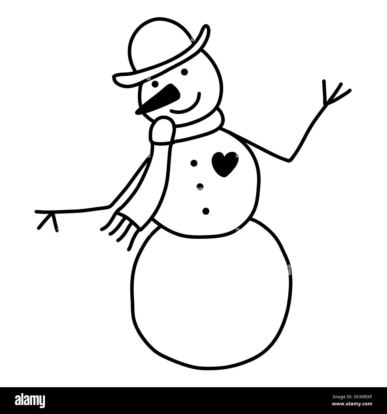 Hand gezeichnet Vektor Weihnachten Doodle lustig Schneemann. Lineare Illustration für den Urlaub für Web-, Druck- oder Werbezwecke. Stock Vektor