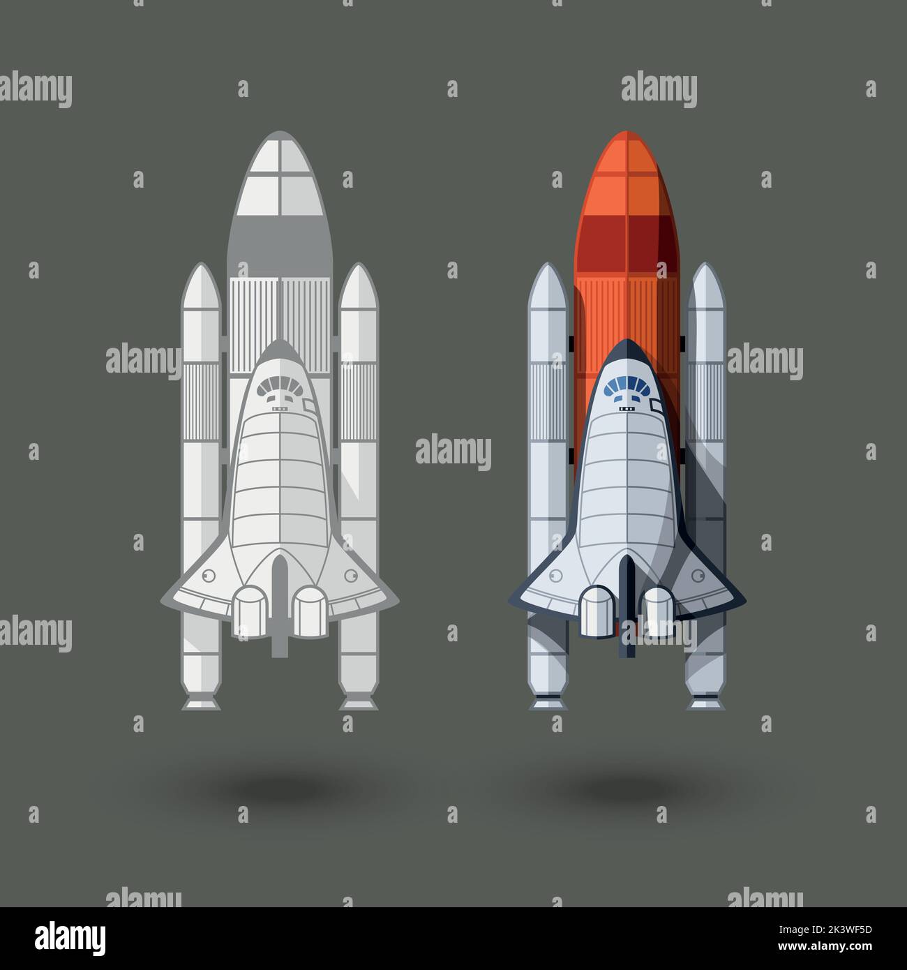 Space Shuttles zwei verschiedene Stile auf grau Stock Vektor