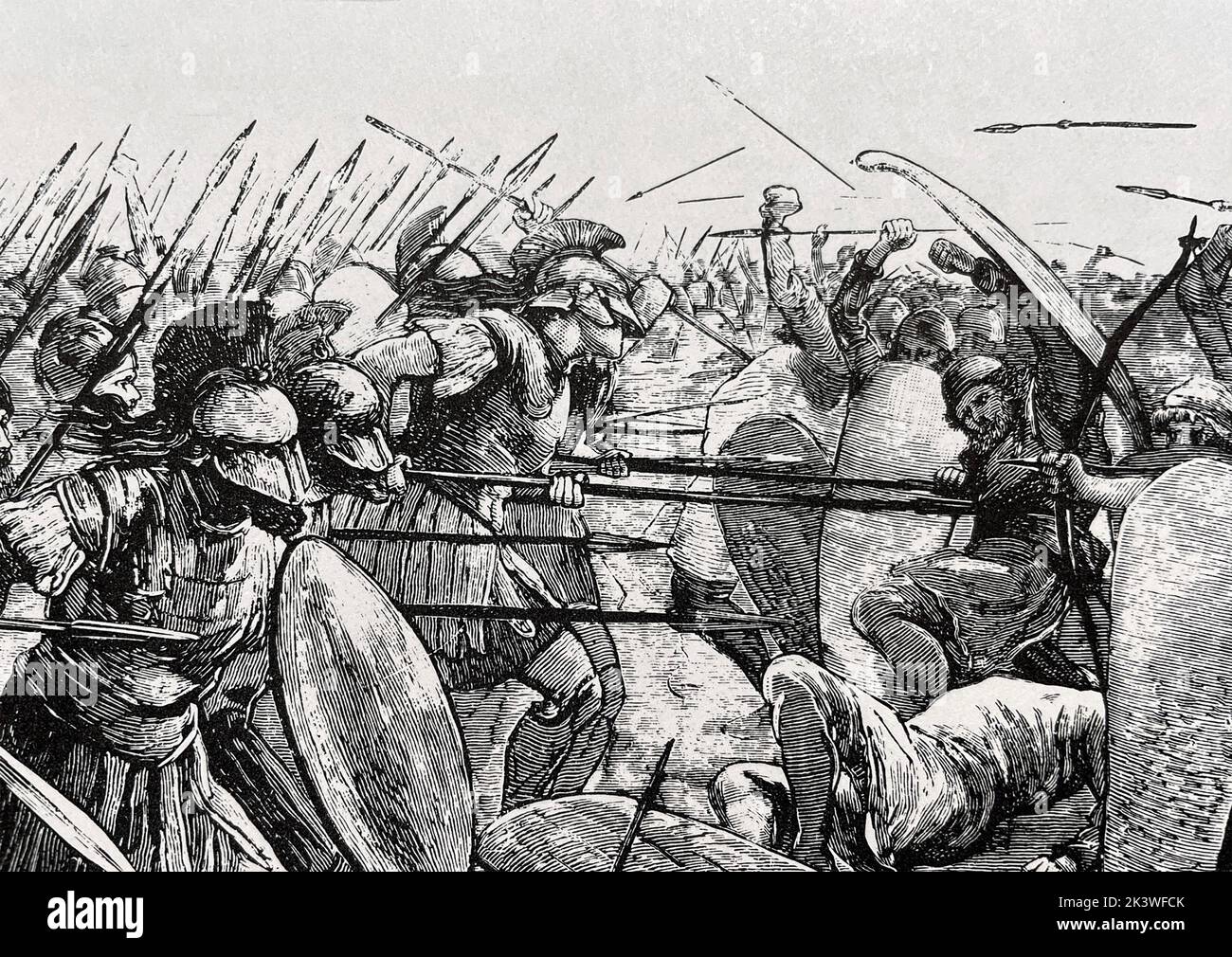 SCHLACHT VON PLATAEA 479 V. CHR. Die Spartaner auf der linken Seite angreifen und besiegen die Menschen Stockfoto
