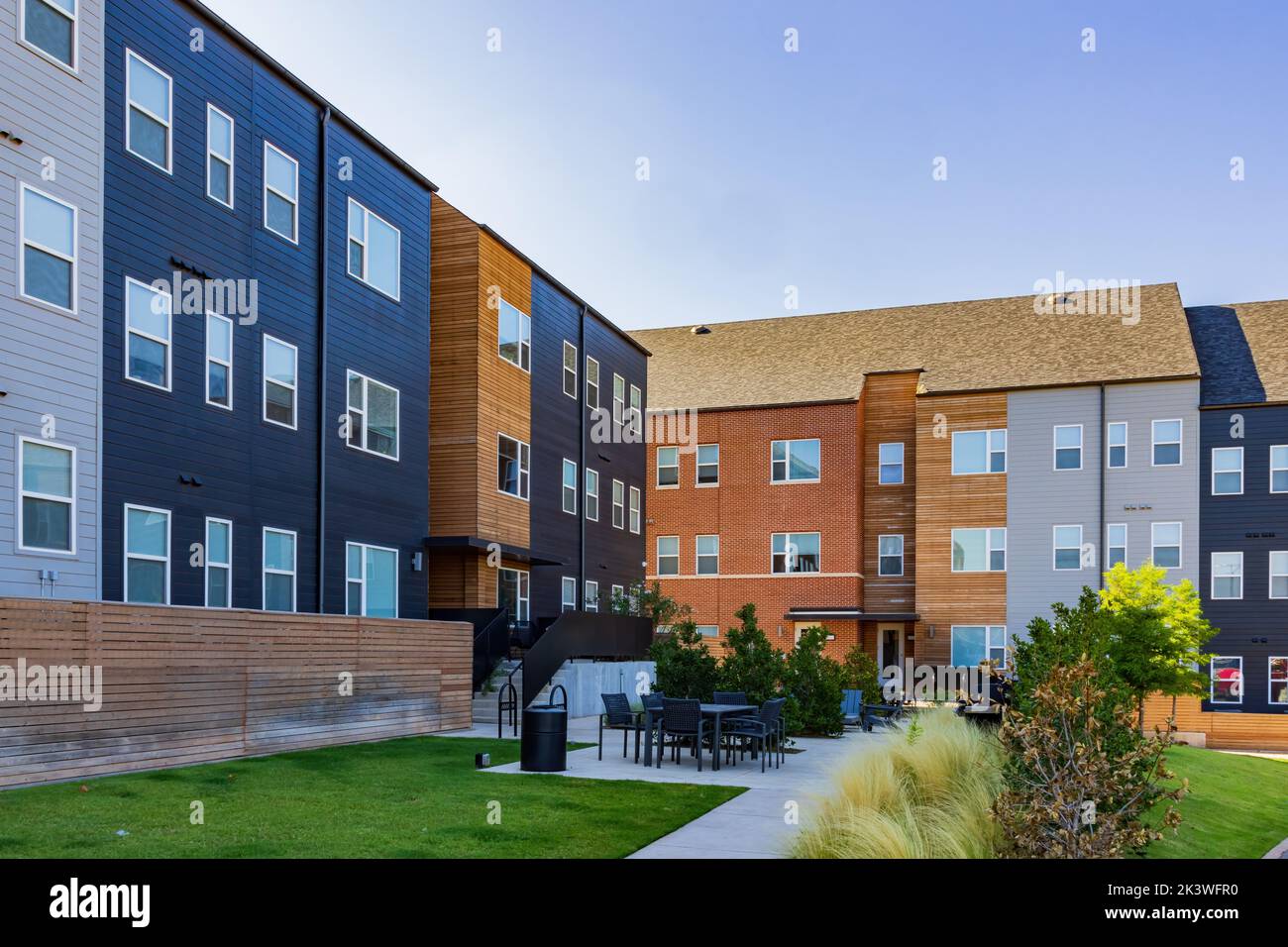 Sonniger Blick auf die Wohnung für Studenten in Oklahoma Stockfoto