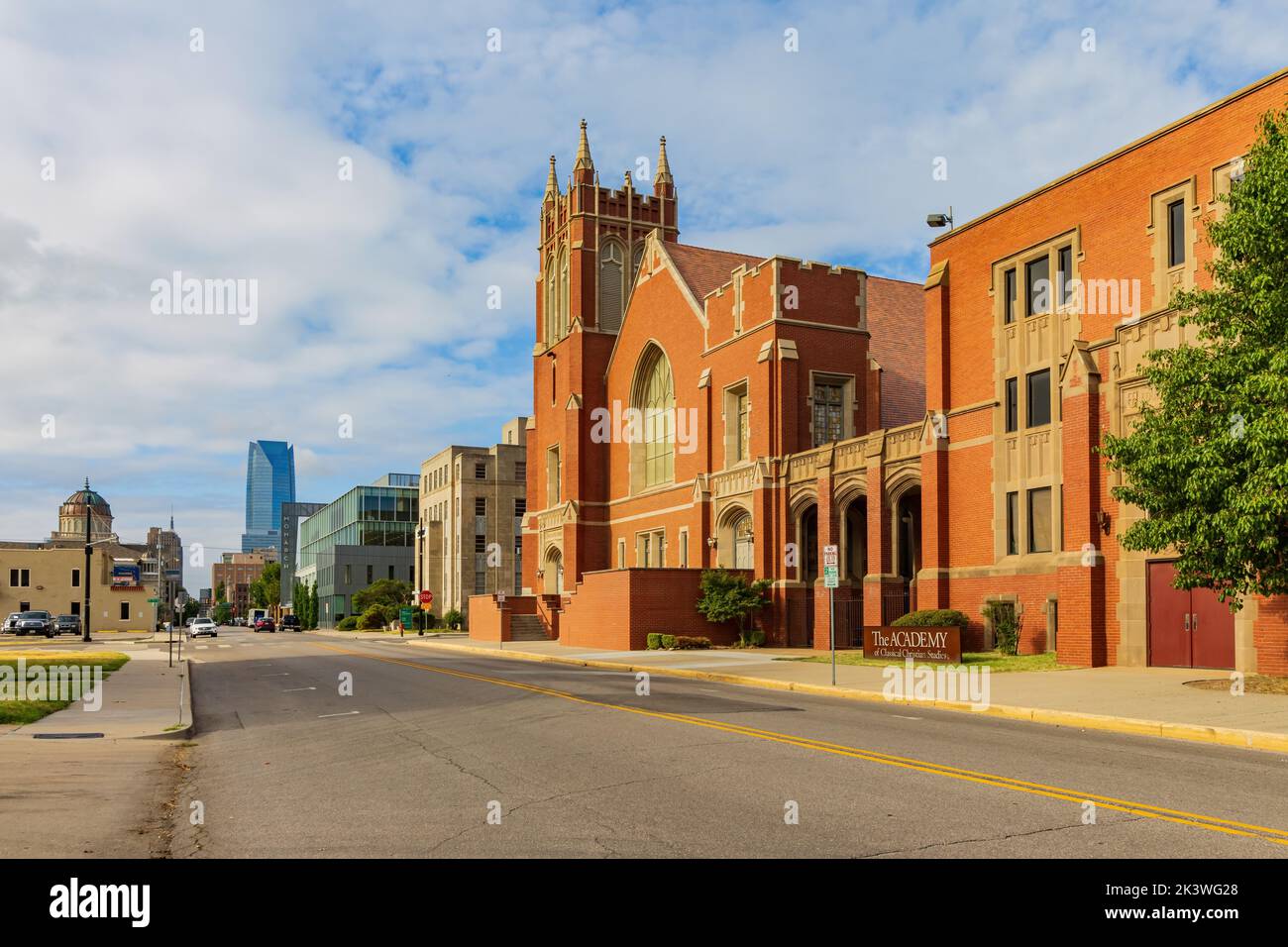 Oklahoma, 18 2022. AUGUST - Sonnenansicht der First Baptist Church Stockfoto