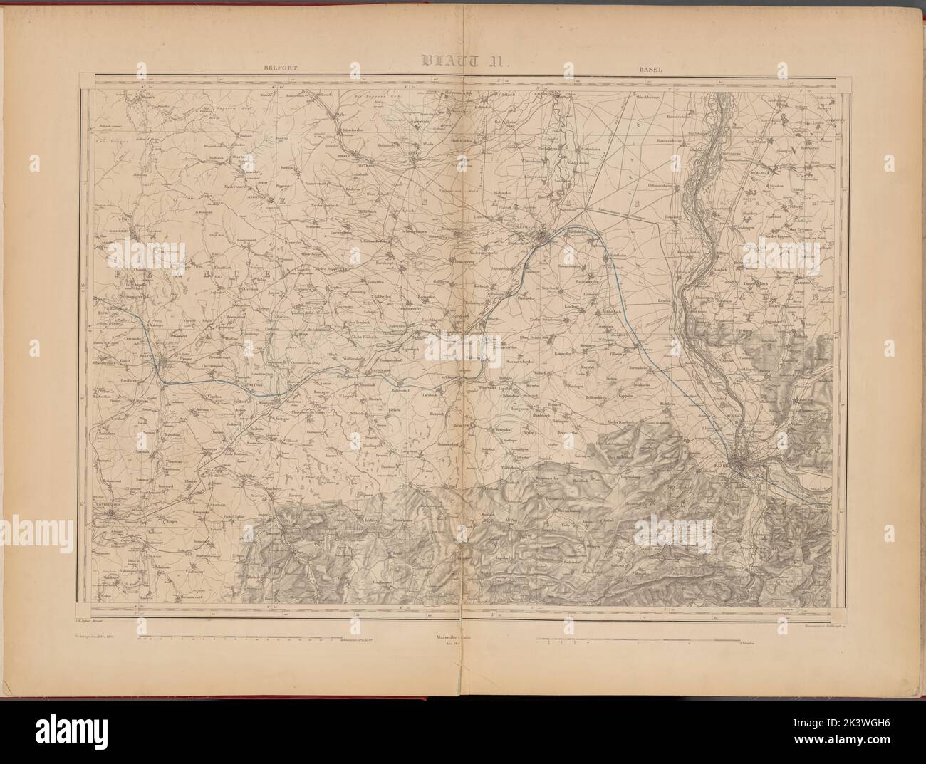 Blatt II: Belfort, Basel kartografisch. Karten. 1879. Lionel Pincus und Prinzessin Firyal Map Division. Schweiz Stockfoto